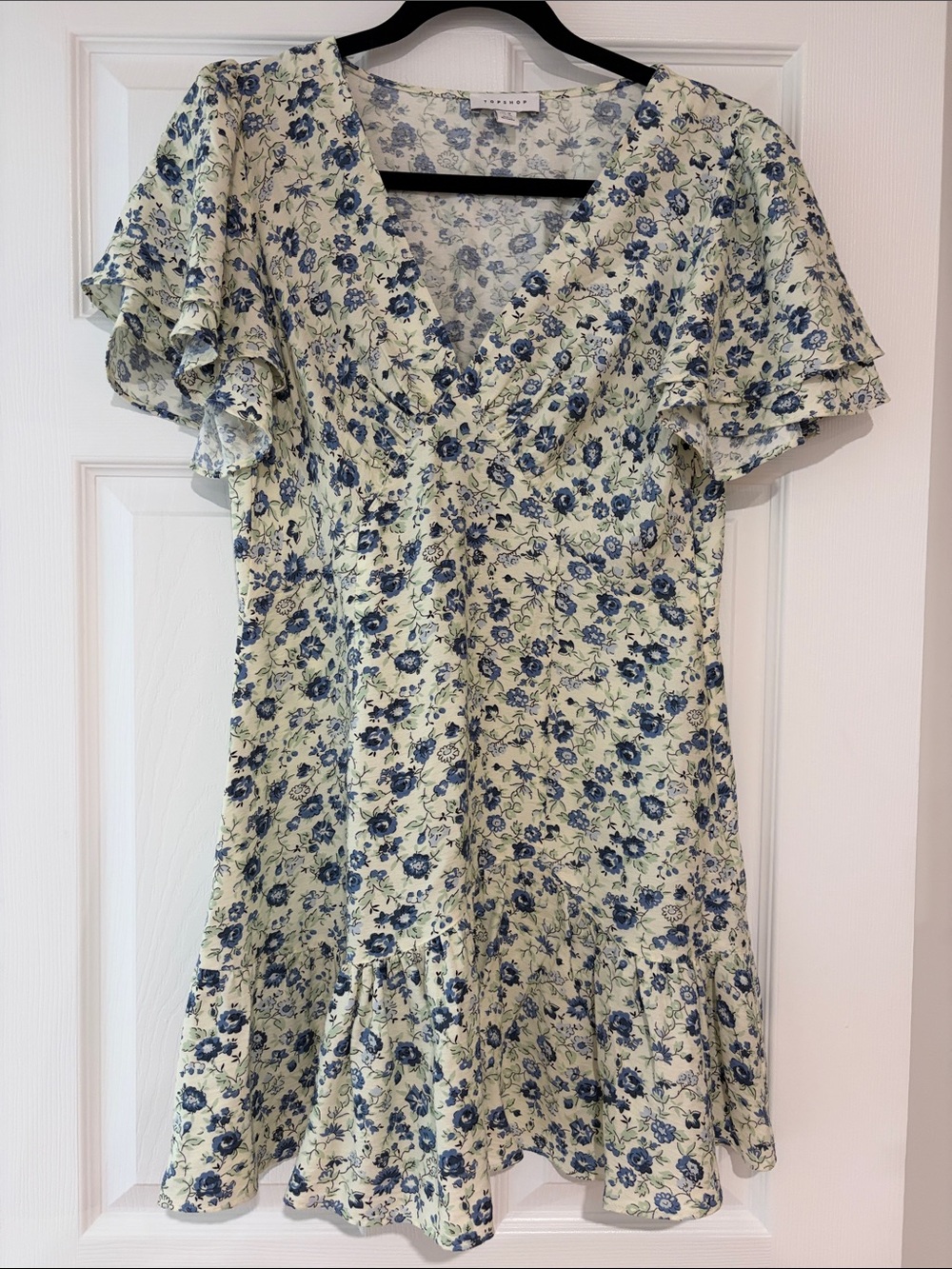 Topshop Cream Mini Dress with Blue Floral Print